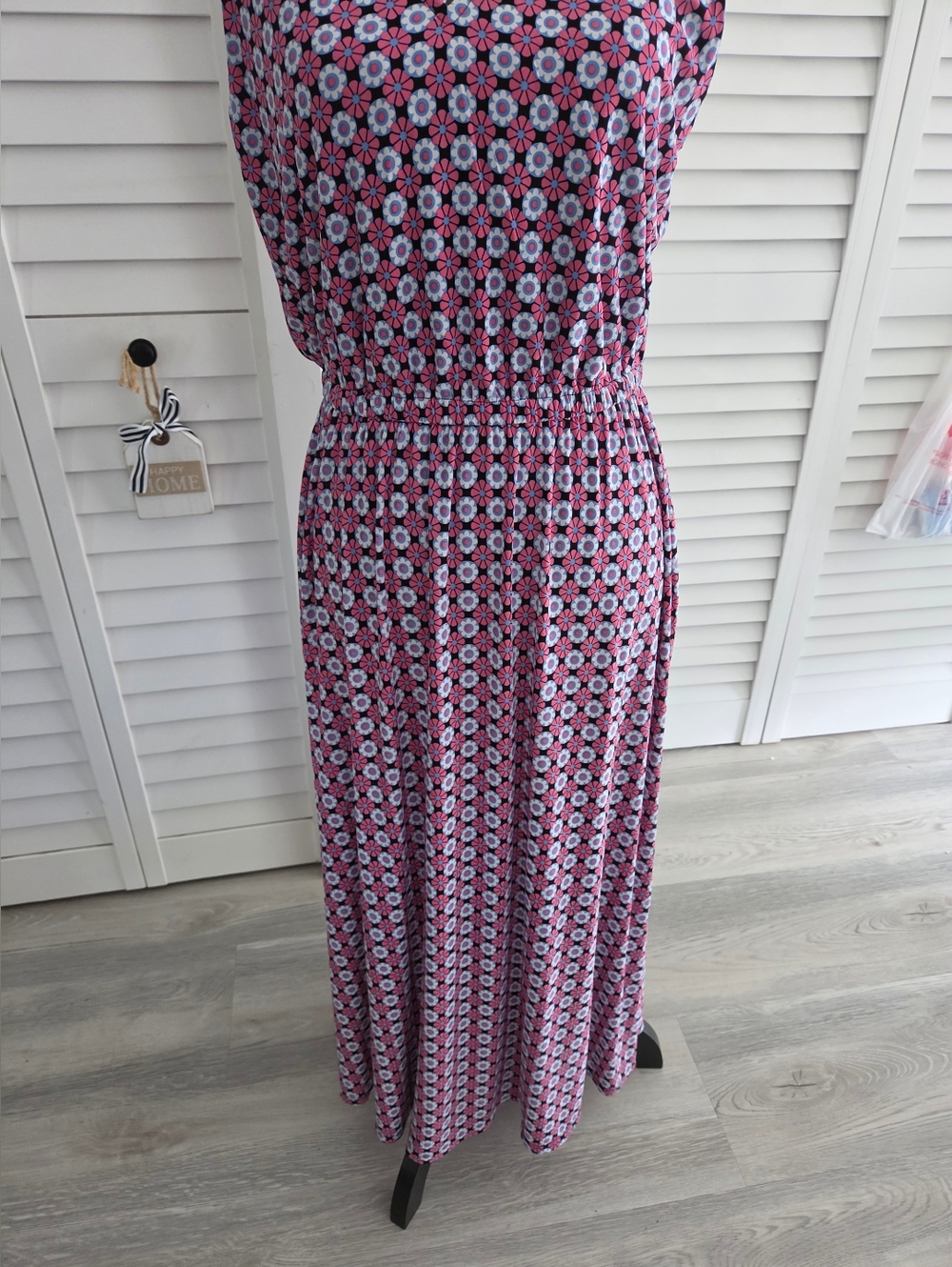 Anne Klein Pink and Blue Geometric Floral Maxi Dress